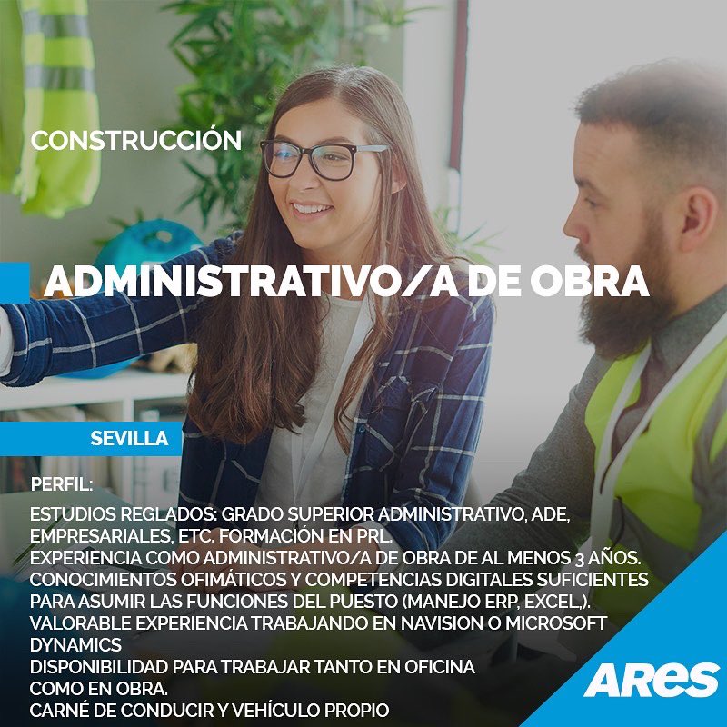 ConsultoriaARES's tweet photo. 📌OFERTA DE EMPLEO
📍Sevilla

🔹 Administrativo/a de Obra Sevilla

https://t.co/J5eoyZFuR0

#aresconsultores #construccion #administrativo #administrativa #cv #empleo #infoempleo #infojobs #sevilla #milanuncios #ofertaempleo #rrhh #trabajo #vacante #work https://t.co/iLHCbY5b6K