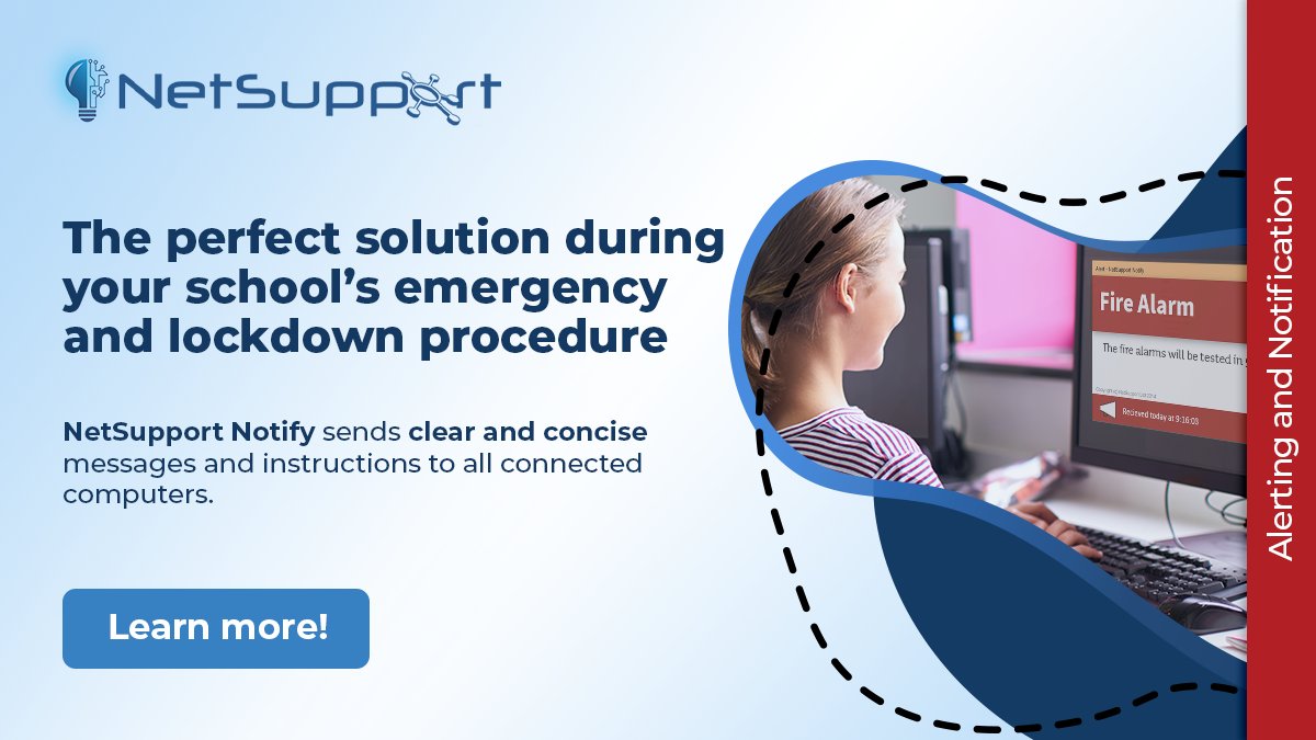 NetSupportGroup's tweet photo. #NetSupportNotify can be a vital communication tool during a school’s emergency and lockdown procedure due to its ability to send a clear and concise message and instructions to all connected computers. Learn more https://t.co/rgQW627nPl
#LockdownProcedure #Emergency #Notify https://t.co/e0bOdr5ypv
