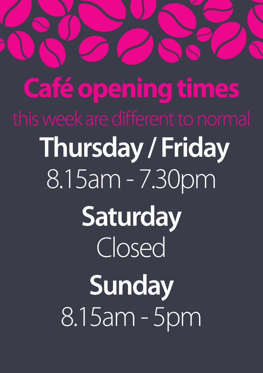 A note to any customers visiting us on Saturday, due to staff sickness the Cafe will remain closed all day.

A selection of drinks and snacks will be available throughout the centre in our vending machines and our coffee machine will be available serving hot drinks also.