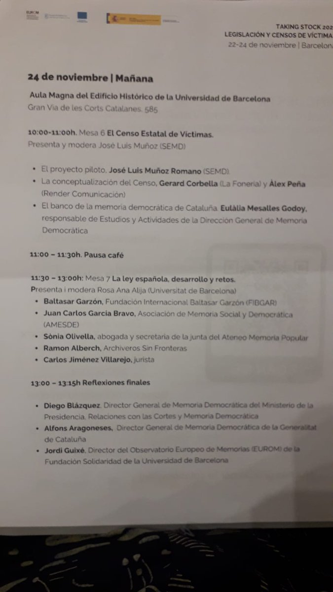 largocaballerof's tweet photo. Hoy finalizan las interesantes jornadas "Haciendo balance de las políticas europeas de memoria" #TakingStock2022 @euromemories
Mesa 6 "El Censo estatal de víctimas" con @jlmunozr @SE_MemoDemo, Gerard Corbella @LaFoneria, Àlex Peña @rendercomunica y Eulàlia Mesalles #DGMD https://t.co/Rqv4WDg8lR