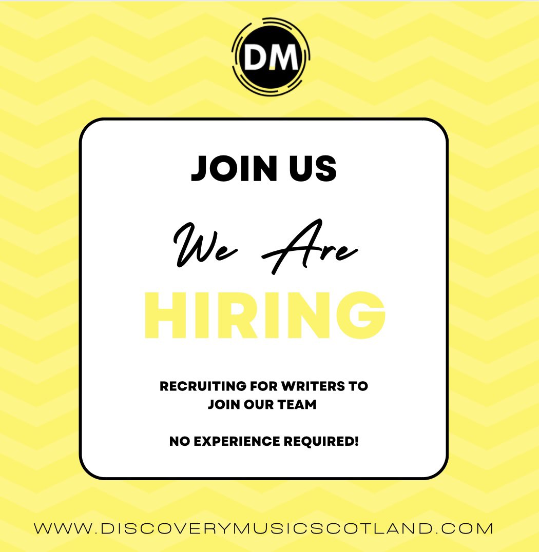 discoverymusic_'s tweet photo. Have a passion for music?   Then why don’t you write about it! 🤷🏻‍♀️

We are recruiting for writers to join our wee family here at DM💛 

Get in touch today: discoverymusicscotland@gmail.com 🔥 https://t.co/xit9B3qya7