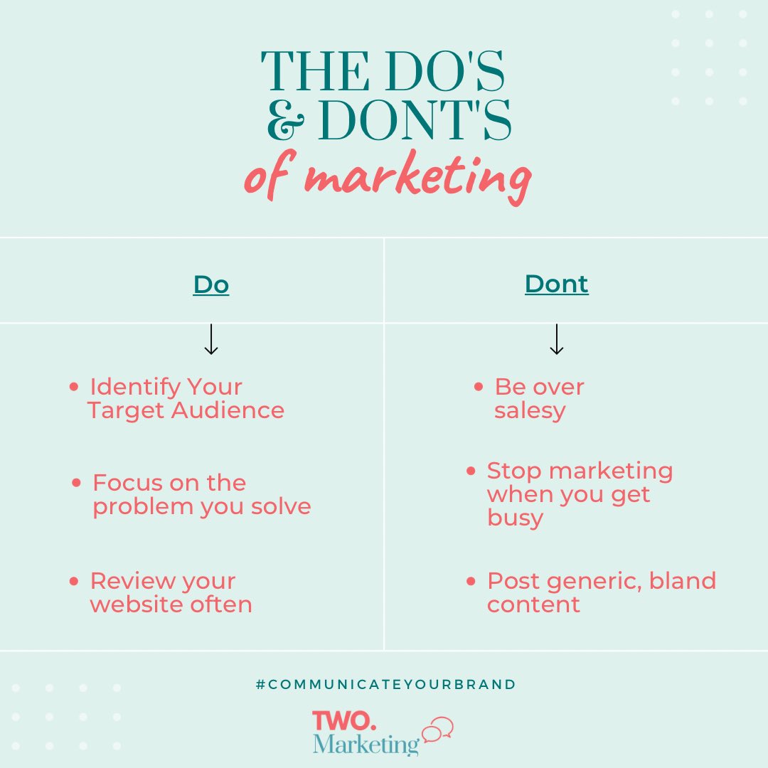 What’s your marketing strategy for your business?

Throw mud and hope something sticks 

Or

A more strategic approach of thinking about who, what, where, when?

Here’s a few do’s and don’ts of marketing. Any you would add?

#SmallBusiness #marketing