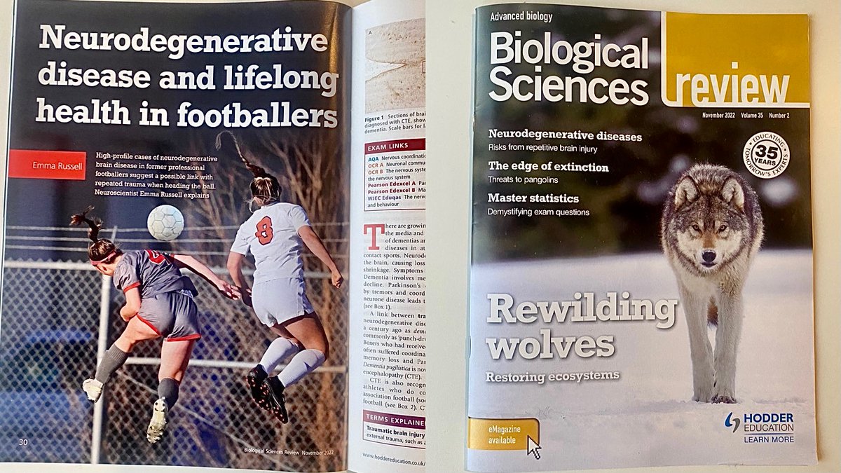 My article on neurodegenerative disease in football is featured in the latest edition of Biological Sciences Review - A magazine which makes new research accessible to A-level students. I just received my copy in the post!

#BiologicalSciencesReview @HodderMagazines <a href="/GlasgowTBI/">Glasgow Brain Injury Research Group</a>