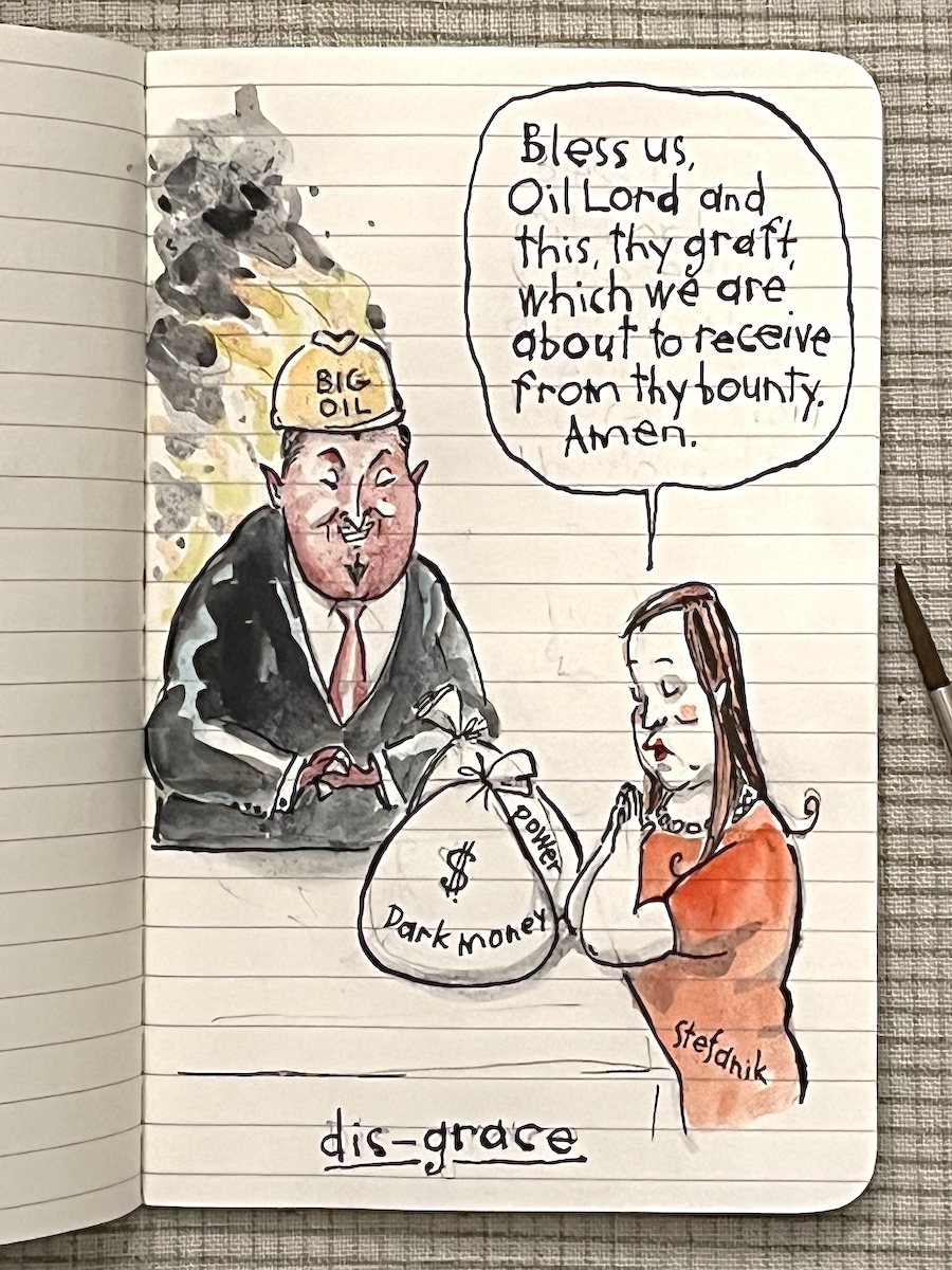 EmpireWireNY's tweet photo. As the world burns, @EliseStefanik is #thankful for a seat at the table. #NY21 #StefanikCartoons https://t.co/VKS2u0OWOf