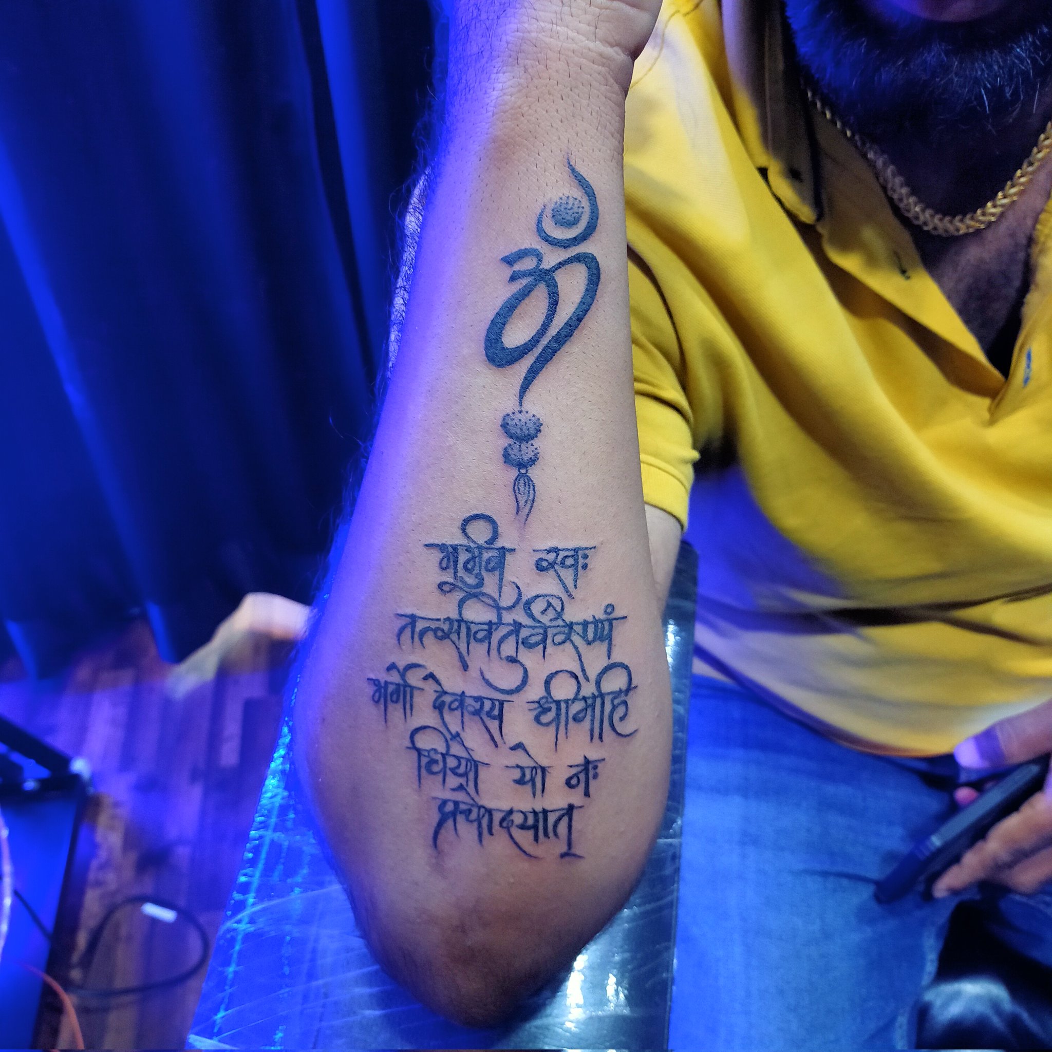 Aries Tattoo- Noida - Gaytri Mantra Band Done by Ash @tattooistak Get your  custom band Tattoo with you. We offer you the best tattoo design. Check out  our Instagram @ariestattoonoida #tattoo #tattoos #