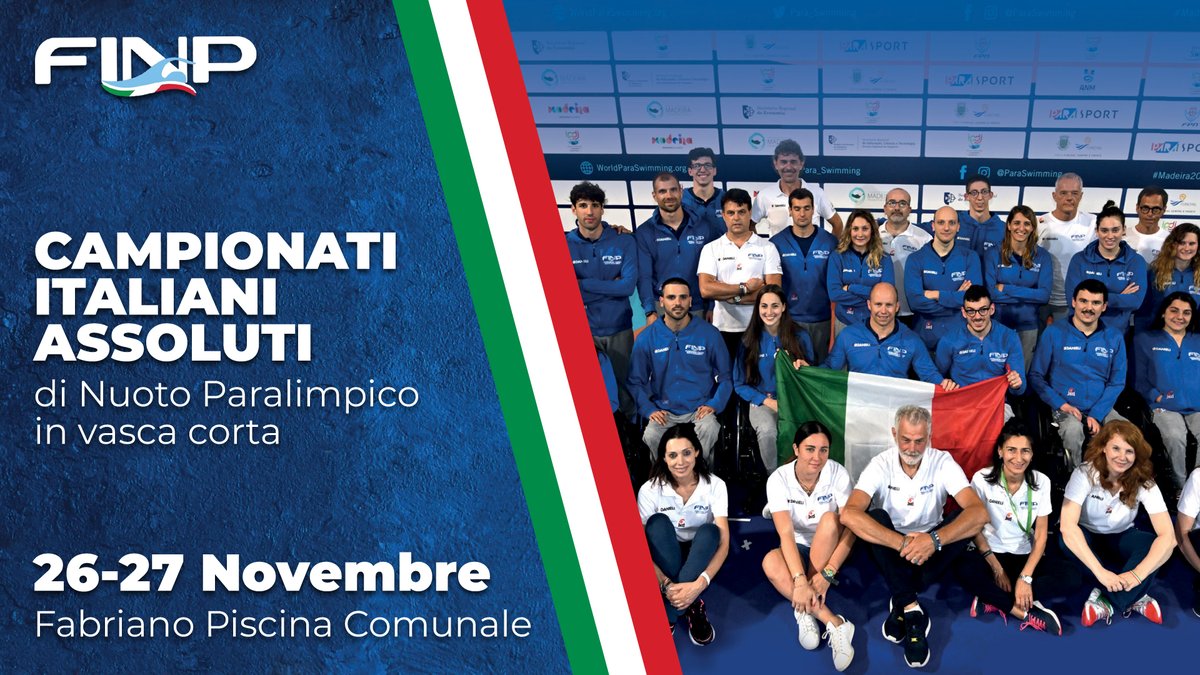 🏆 Campionati Italiani Assoluti FINP
📅 26-27 Novembre
📌 #Fabriano

🔗 Risultati, classifiche:
natatoria.com/nuoto_schedama…

📺 Streaming: 
youtube.com/playlist?list=…

⚙️ <a href="/FINPARALIMPICO/">FINP</a>, Polisportiva Mirasole
⏱ FICR Ancona
💻 <a href="/siteland_it/">Siteland</a>
🎥 Mga Web Tv 
#nuotoparalimpico #paraswimming