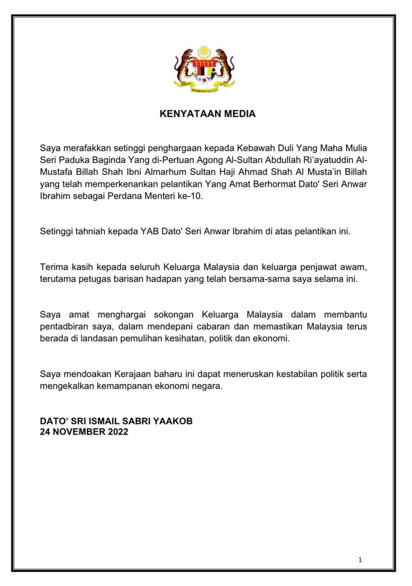 Terimakasih khusus kepada DS <a href="/IsmailSabri60/">Ismail Sabri</a> atas khidmat jasa bakti yang telah dicurahkan kepada #KeluargaMalaysia