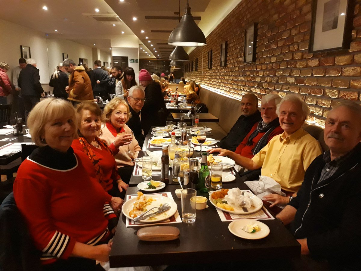 We had a fabulous social evening at McDermotts Fish and Chips yesterday. The food was lovely, as demonstrated by the empty plates, and the occasion was thoroughly enjoyed by all who attended.

Image shows eight smiling people seated around a rectangular table with empty plates.