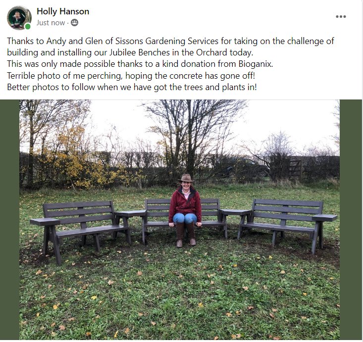 BioganixL's tweet image. Bioganix were grateful for the opportunity to commemorate the Platinum Jubilee with Bonby Parish Council this year by supporting the purchase of these benches in Bonby orchard for all to enjoy!