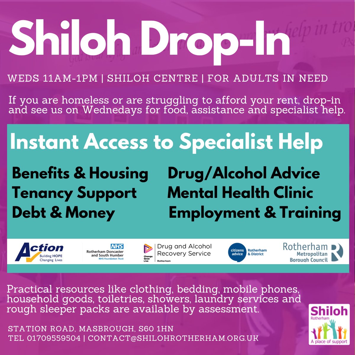 Do you currently have nowhere to live or worried about losing your home, and need some advice? Then come along to a drop-in at Shiloh, where the Council &amp; partners can offer specialist advice. Drop-ins are every Wednesday 11am-1pm at the Shiloh Centre, Station Road, Masbrough