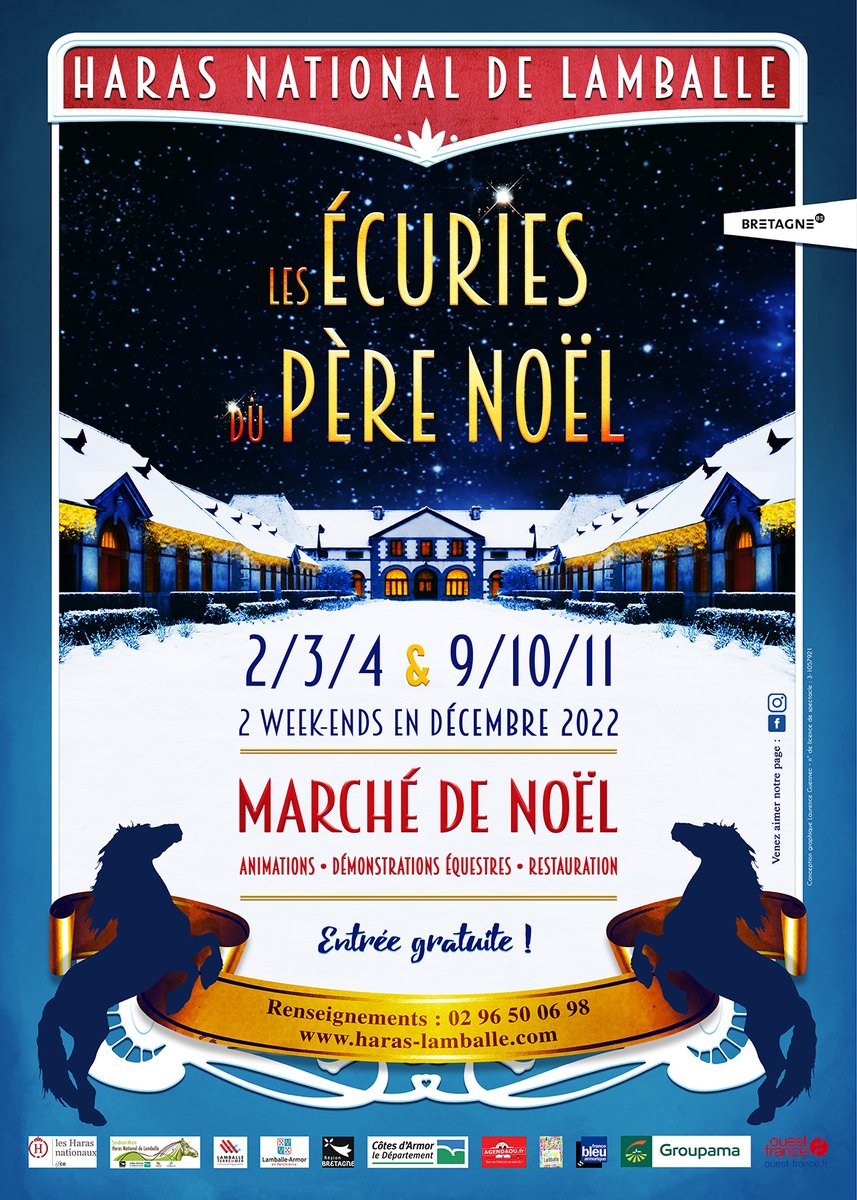 | Les écuries du Père Noël 🎅 |

Notez la date dans notre agenda ! Les 2, 3, 4 et 9, 10, 11 décembre, le célèbre marché de Noël revient au  Haras National de Lamballe-Armor pour la 16ème édition 🤩

Plus d'infos ici 👉 bit.ly/3UPIS02