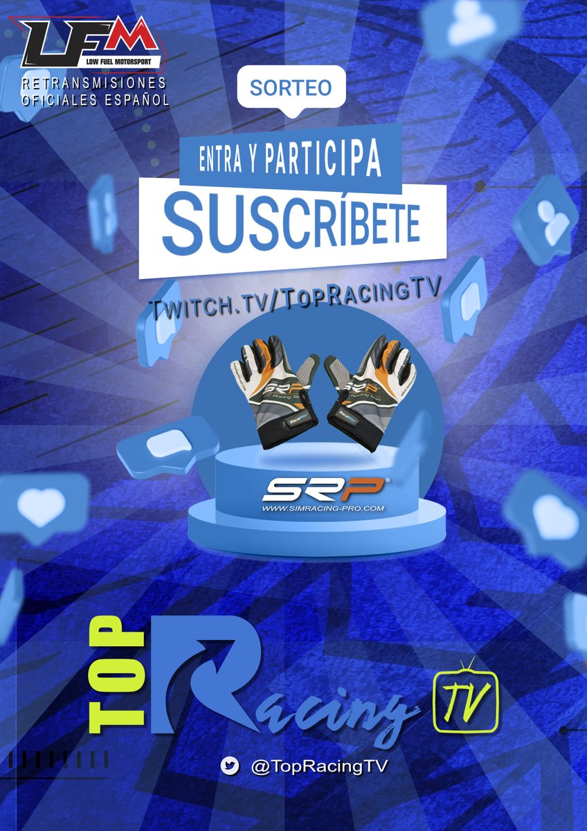 Hoy empezamos nuestra andadura en la <a href="/LFMotorsport/">Low Fuel Motorsport</a>  con ración doble de carreras 🍻🍟🌮

🚘 19.50h  Sports  Car  Championship
🚘 22.00h  Alpine  Rookie  Cup
📺  twitch.tv/TopRacingTV

¡¡¡SORTEO  ACTIVO!!!
🧤 guantes  competicion  de  la  mano  de  <a href="/SRPsimracingpro/">SRP SimRacing-Pro.com</a>