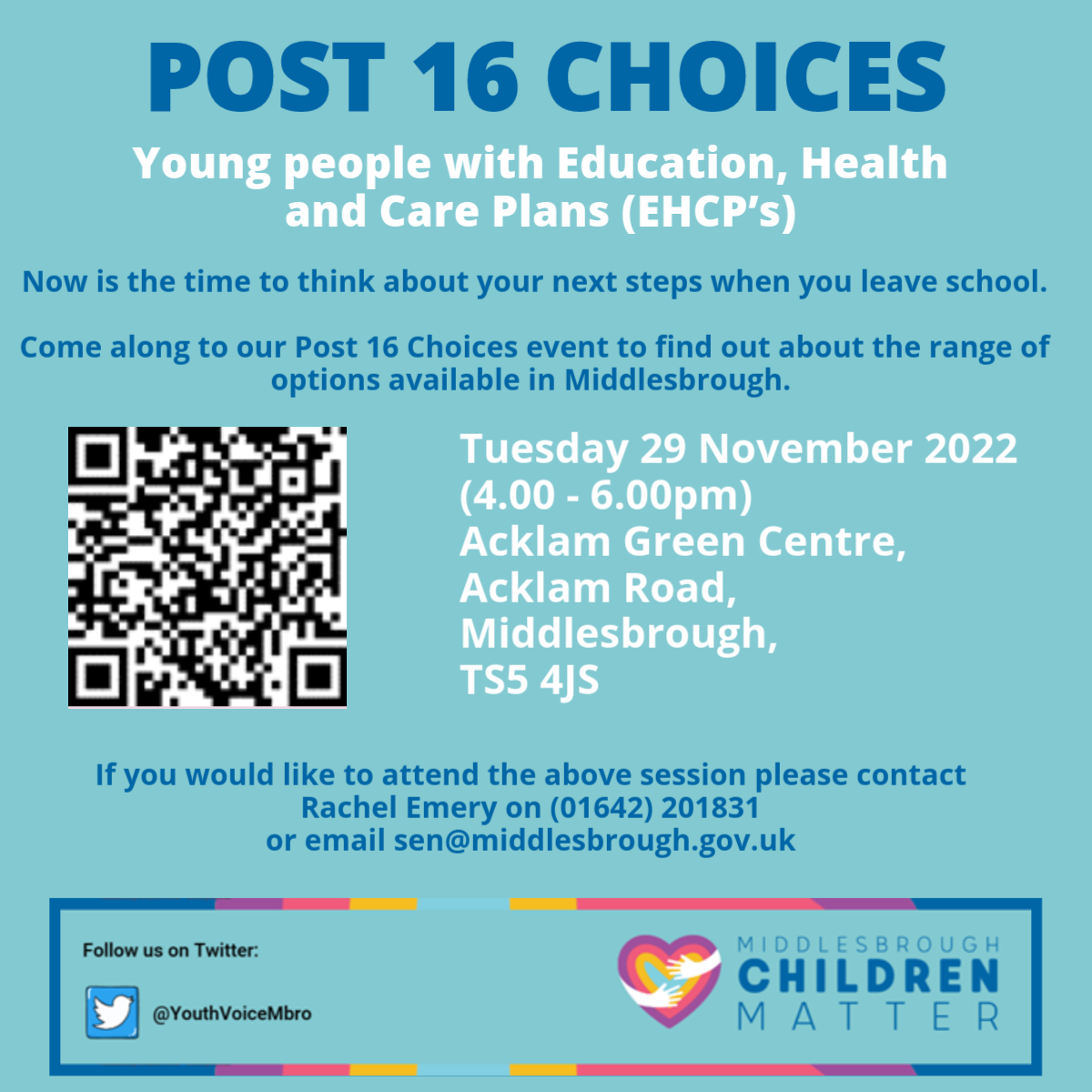 Lift_Unity_City's tweet photo. Middlesbrough Children Matter are hosting a Post 16 Choices Event next week for students with EHCP's to discuss the range of options after year 11 open to them.

#oneaet #post16choices https://t.co/EvQalb8IfN
