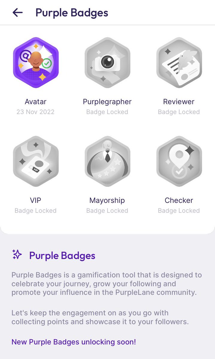 I am on <a href="/purplelaneapp/">PurpleLane App</a> and I have got 5 more badges to get! 💪🏽💪🏽 Are you on Purple Lane?