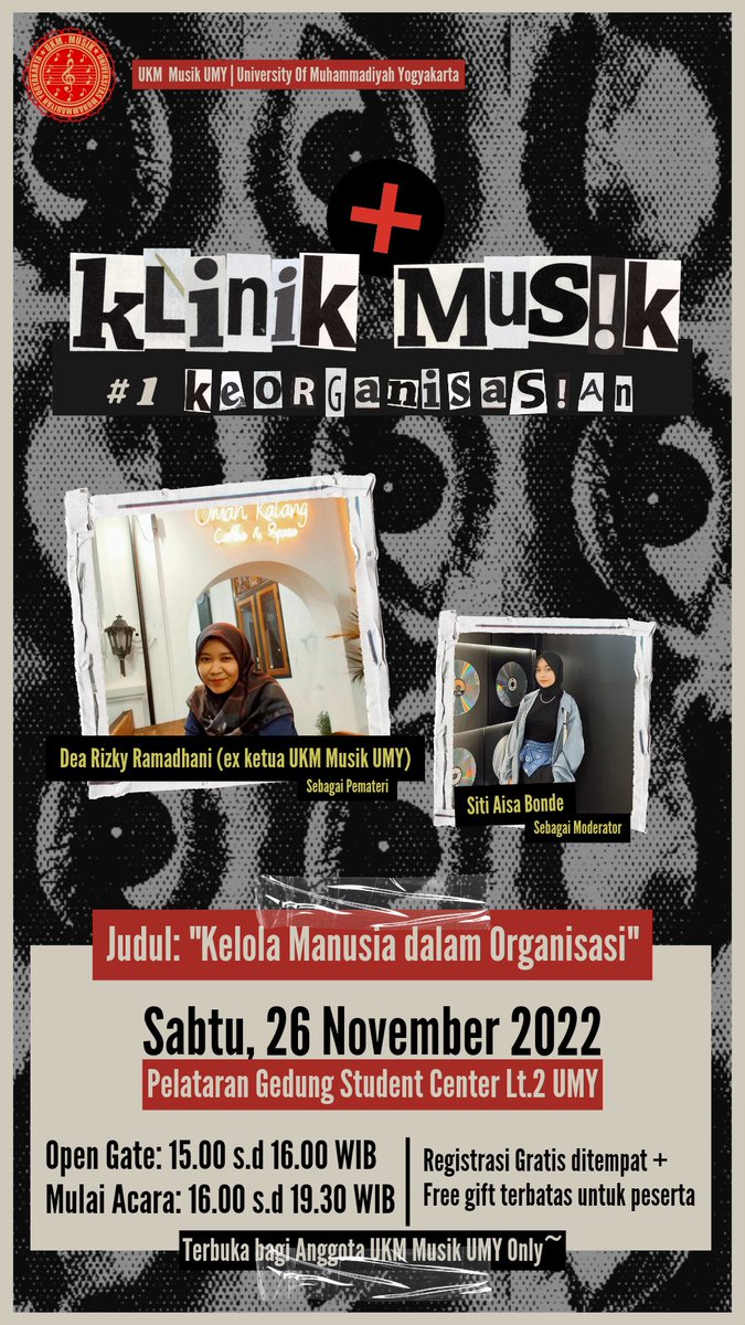 Hallo Sobat Musik🤚🏼

Gak cape nyambat mulu tiap malming? Mending join yang satu ini sobat musik🎶

Jangan lupa dicatet tanggalnya dan jangan lupa datang yaa🤩
•Hanya untuk anggota UKM Musik UMY•