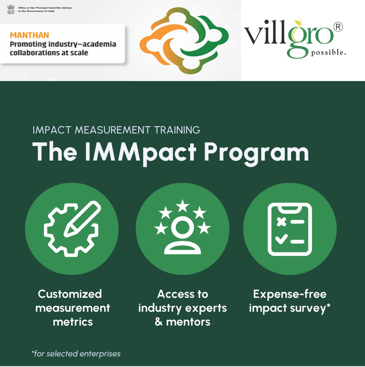 Last window to register for IMMpact-training program, by Villgro - For early and growth-stage startups, operating across India.

Date: 25th November 2022
Time: 5 PM – 6 PM

Register here to attend: lnkd.in/gbKqfisy
Meeting link: lnkd.in/g9f-j4e2