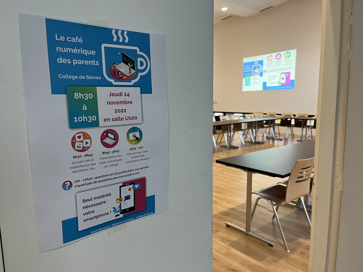 SanahMnaouare's tweet photo. Accompagnement des familles au numérique 🖥️ 📱
✅Tout est prêt pour recevoir des parents du collège de Sèvres pour un accompagnement à l’espace numérique de travail !
#referentnumerique https://t.co/pkZNpju0Oj