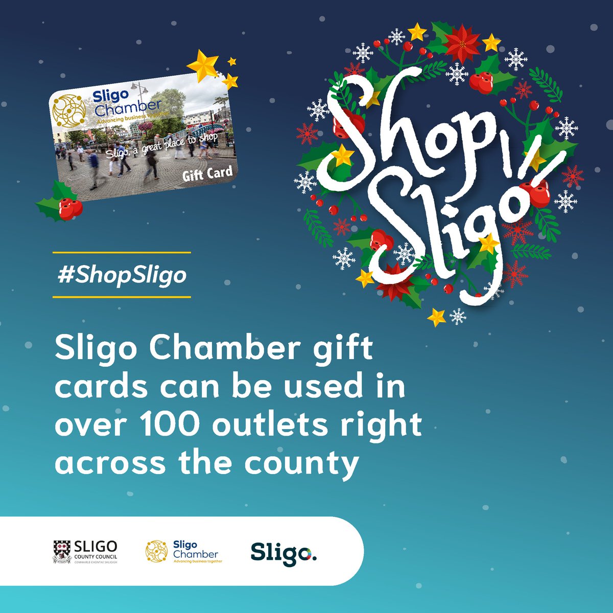 One month to Christmas Eve! There's still plenty of time to grab a Sligo Chamber Gift Card and support local businesses across the county. The card can be used at more than 100 outlets. Grab yours here, today: sligochamber.ie/gift-cards/  🎄 🎁#ShopSligo #ShopLocal