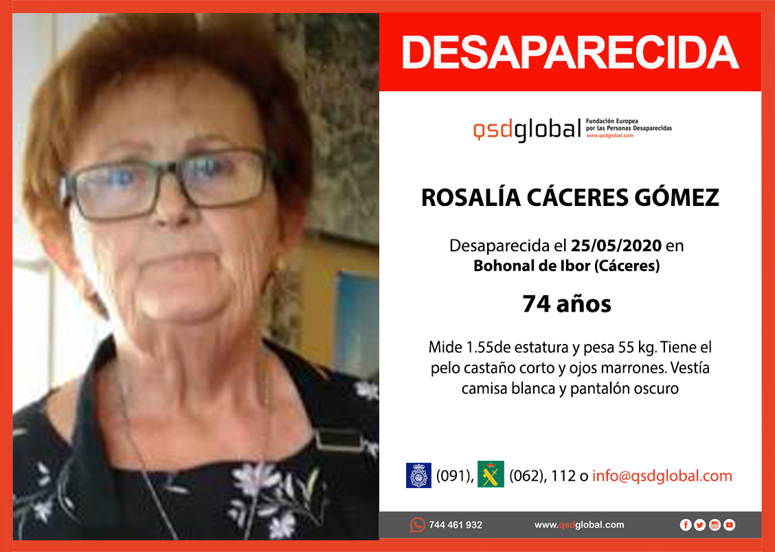 QSDglobal's tweet photo. SIN RASTRO DE ROSALÍA CÁCERES
Rosalía tenía 74 años cuando desapareció el 25 de Mayo de 2020 en Bohonal de Ibor #Cáceres
#NoLaOlvidamos
#TodosYTodoPorEncontrarla https://t.co/HGNiHw7WPK