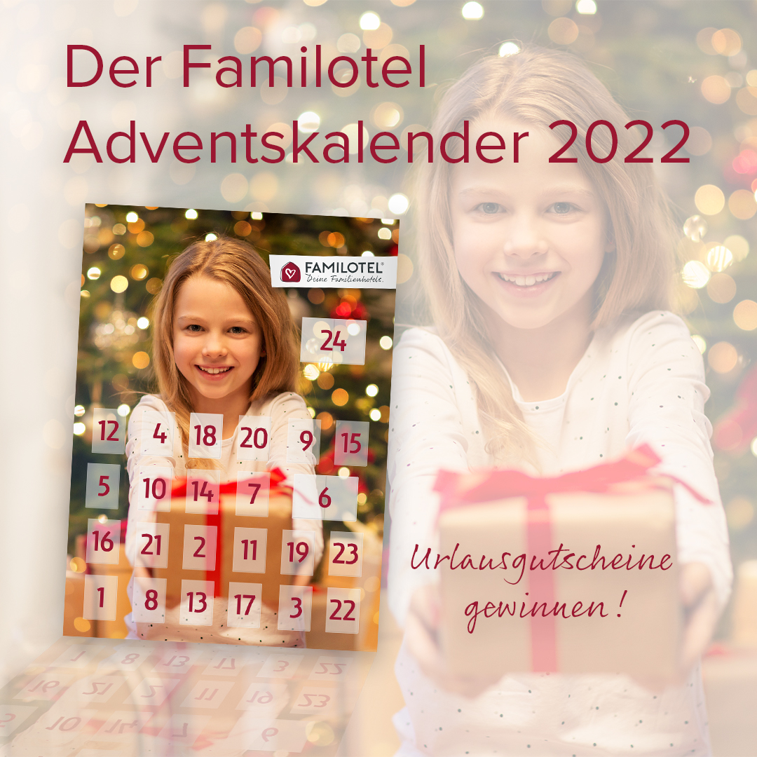 familotel's tweet photo. 🎁  Unser Familotel Adventskalender 2022🎄 

Freut euch auf 24 Türchen mit tollen Gewinnen und Kooperationen. 🥳
Zum Adventskalender und TNB ▶️  https://t.co/HKlOEvPZuN

#adventskalender2022 #familienurlaubgewinnen #familotel #deinefamilienhotels #familienhotels #täglichergewinn https://t.co/SBs4AexrAH