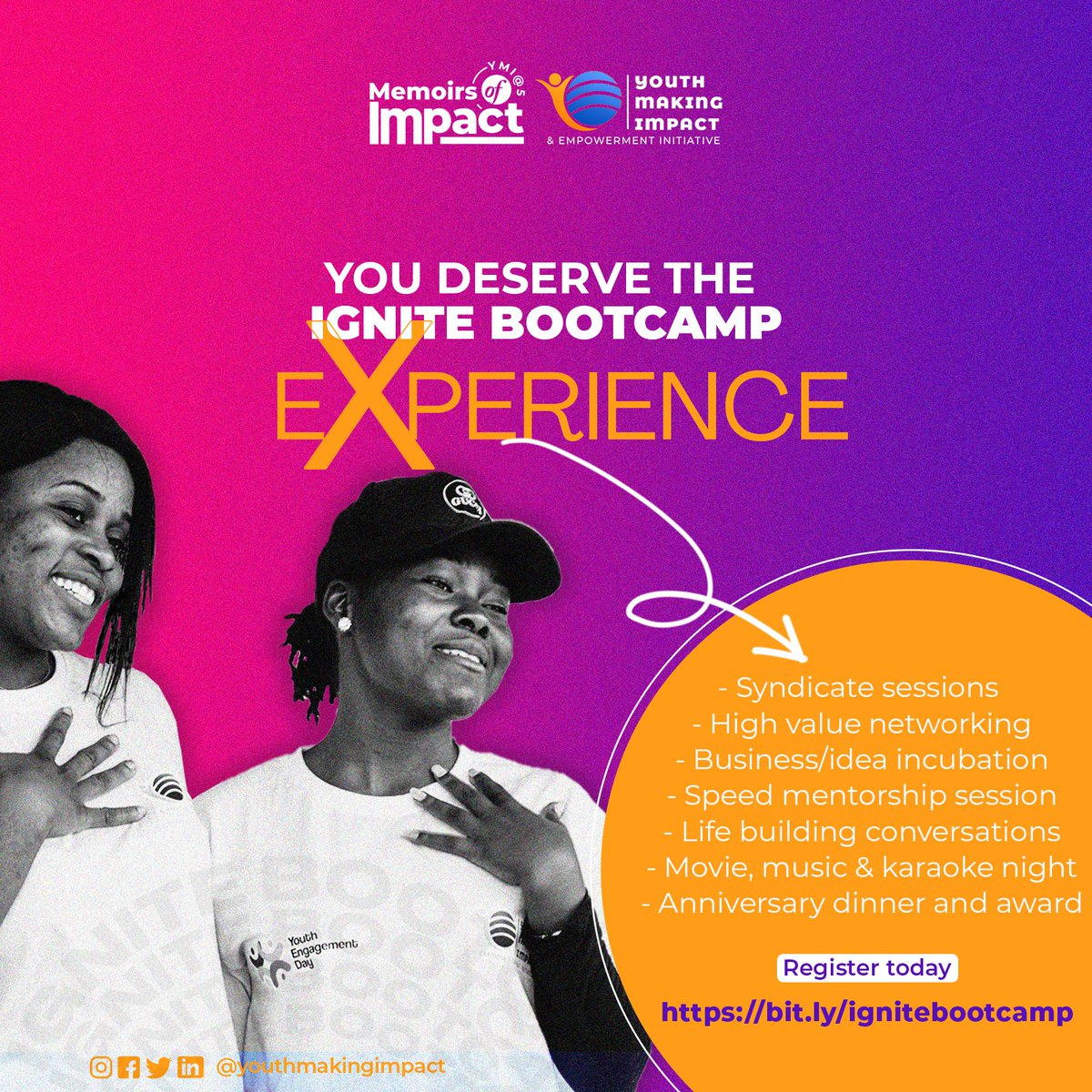 ymiglobal's tweet photo. Begin your 2023 on a high note as we get inspired, illuminate and ignited for impactful and purposeful living. 
Register for both online and on-ground participation today. 
https://t.co/AON22c9GhL 

#ignitebootcamp #ymiglobal #youthmakingimpact #explorepage https://t.co/cwyaEZvOlk