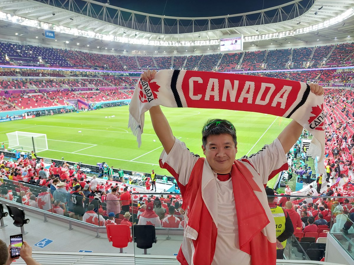 ChanGraeme's tweet photo. 36 years of waiting.
Canada is finally back in the World Cup Finals.
"O Canada" on full blast. Loud and Proud. 

#FIFAWorldCupQatar2022 #Canada #CANBEL https://t.co/mnP5vBy8YM