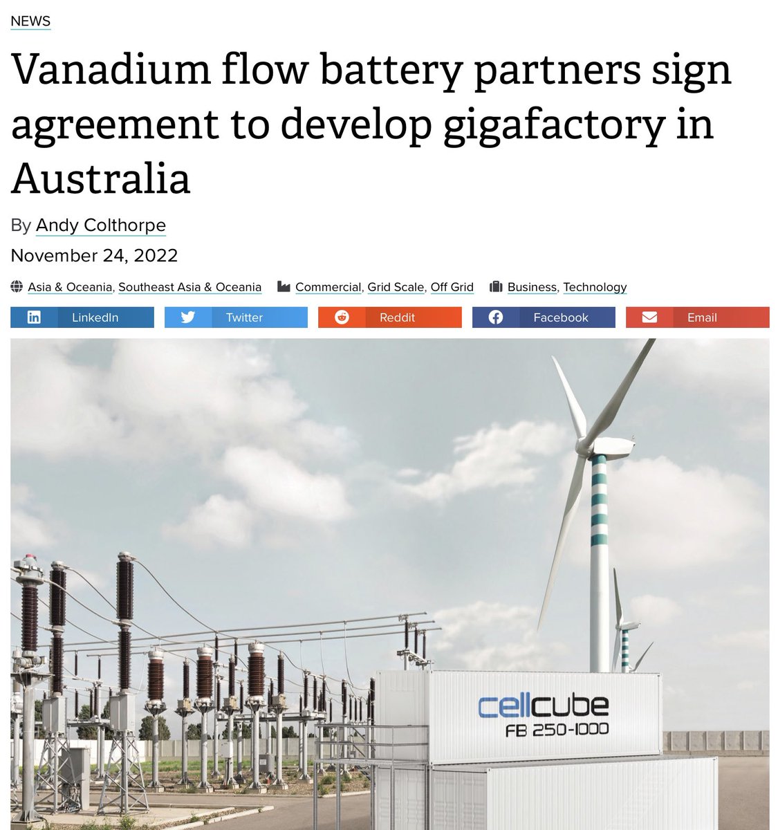 Setcentric3's tweet photo. Things are really gearing up for #Vanadium #Redox #Flow #Batteries #VRFB in Australia:

“NHCE said we will review and select a site to deliver production capacity of at least 40MW/160MWh with a longer-term target of 1,000MWh/8,000MWh PA”

#Mining 

#BMN $AVL #MUST $UUUU #FAR $NMT https://t.co/icChVDnnLR
