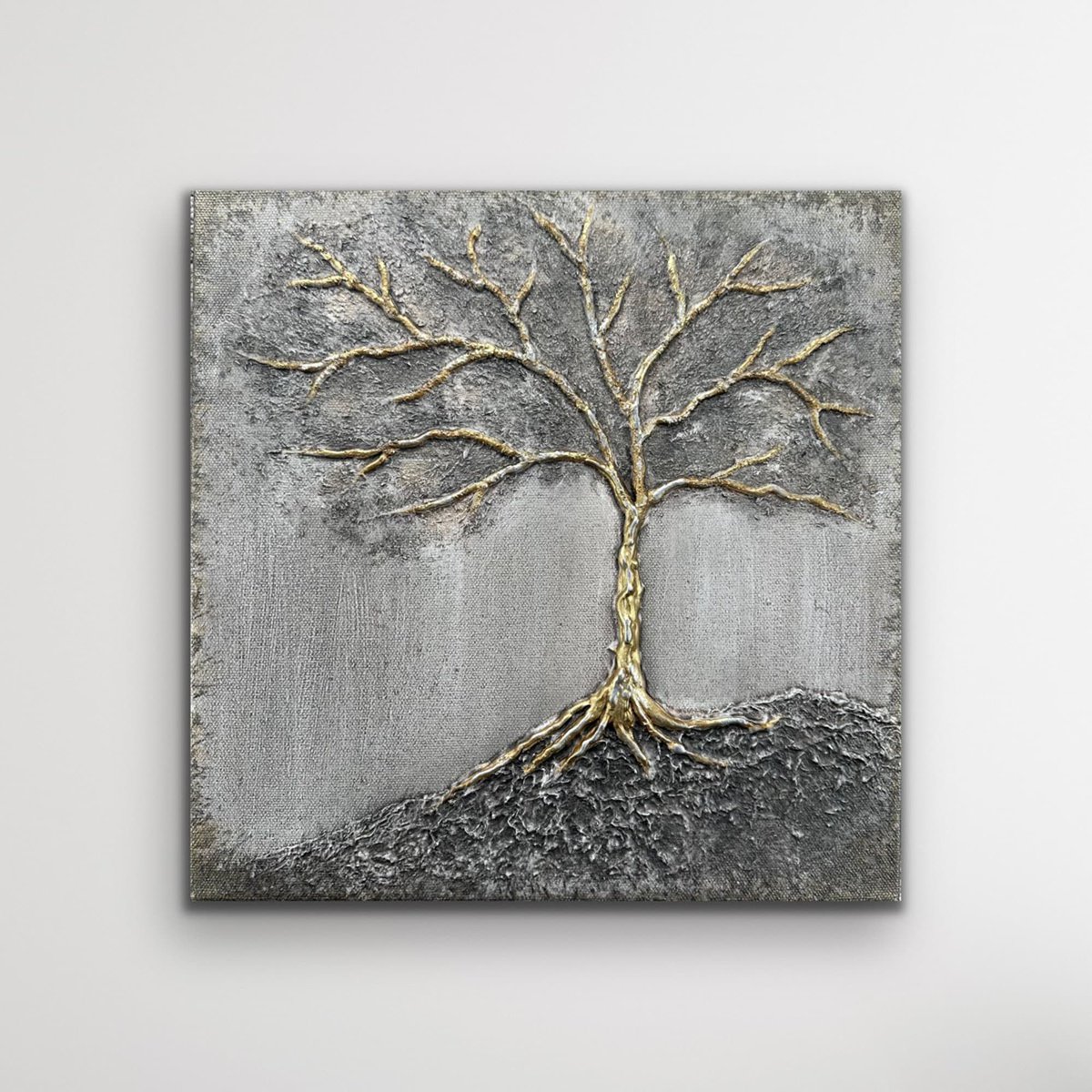 MKLongArt on Twitter "Small Rustic Tree Painting, Textured Tree Art