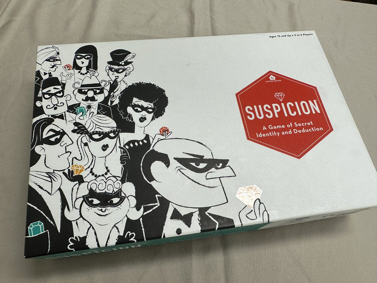 partio_games's tweet photo. 『#SUSPICION』
正体隠匿系推理ゲーム🕶
初めて遊ばせてもらいました！

宝石を盗むとそれがヒントになり
消去法でどんどんプレイヤーの正体が暴かれていきます
いろんな宝石を集めたいけど身バレが怖いのでどう立ち回るか悩ましい良ゲーでした！ https://t.co/PJjeGGn7oQ