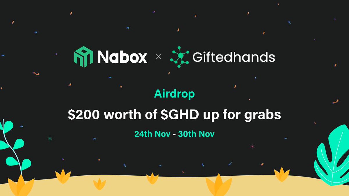 naboxwallet's tweet photo. 🔥Nabox x Giftedhands🔥

🎁$200 worth of $GHD for 20 winners
⏰24th - 30th Nov

1⃣️Rt, 💚, @ 3 friends
2⃣️Follow @naboxwallet x @giftedhandsGHD 
3⃣️Join https://t.co/tJdvkX8DQd + https://t.co/ZHYzq7WIXY

Don't forget to fill out✍️https://t.co/vjNLRnq8vj

#Airdrop #Giveaway https://t.co/onbLxbB3HW