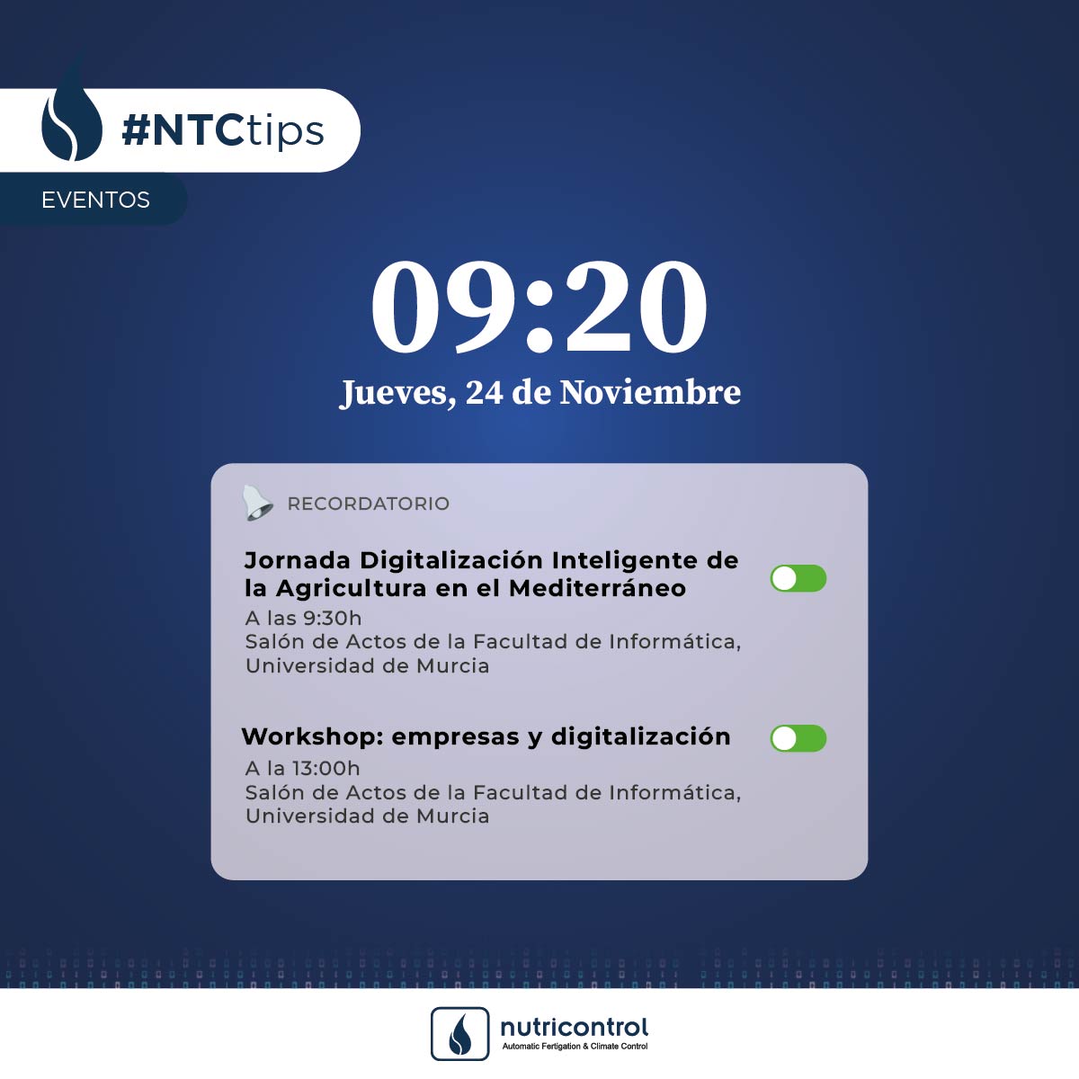 📆Hoy nuestro director general Jose Tornero, estará en representación de <a href="/AgritechMurcia/">AgritechMurcia</a> y Nutricontrol, participando en un workshop sobre empresas y digitalización.
¡No te lo pierdas!
📍Salón de Actos de la Facultad de Informática, de la Universidad de Murcia
🕑13h