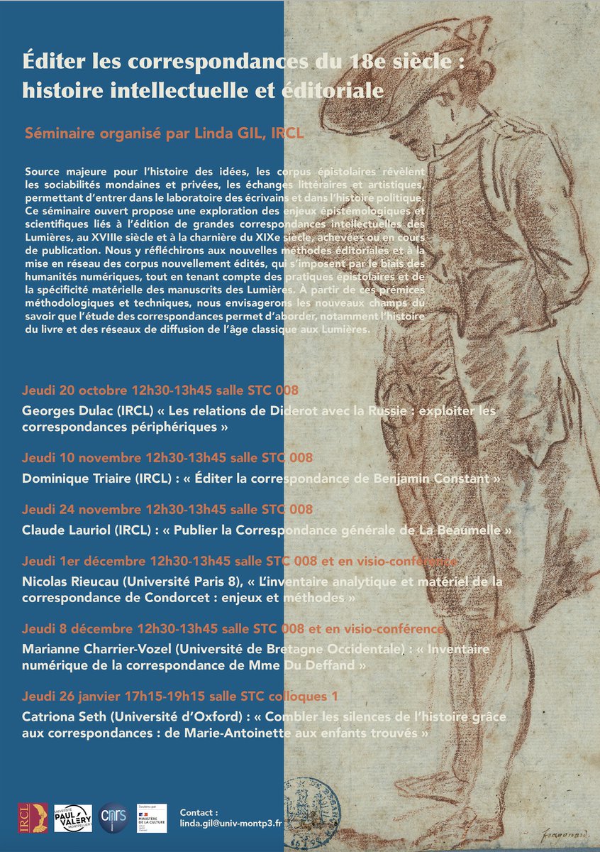 Aujourd'hui 12h30-13h45 nouvelle session du séminaire "Éditer les correspondances du 18e siècle: histoire intellectuelle et éditoriale"

Claude Lauriol (<a href="/IRCLMontpellier/">IRCL Montpellier</a>): "Publier la Correspondance générale de La Beaumelle"

Salle Saint-Charles 8 <a href="/univpaulvalery/">Université de Montpellier Paul-Valéry</a> et en visio 👇