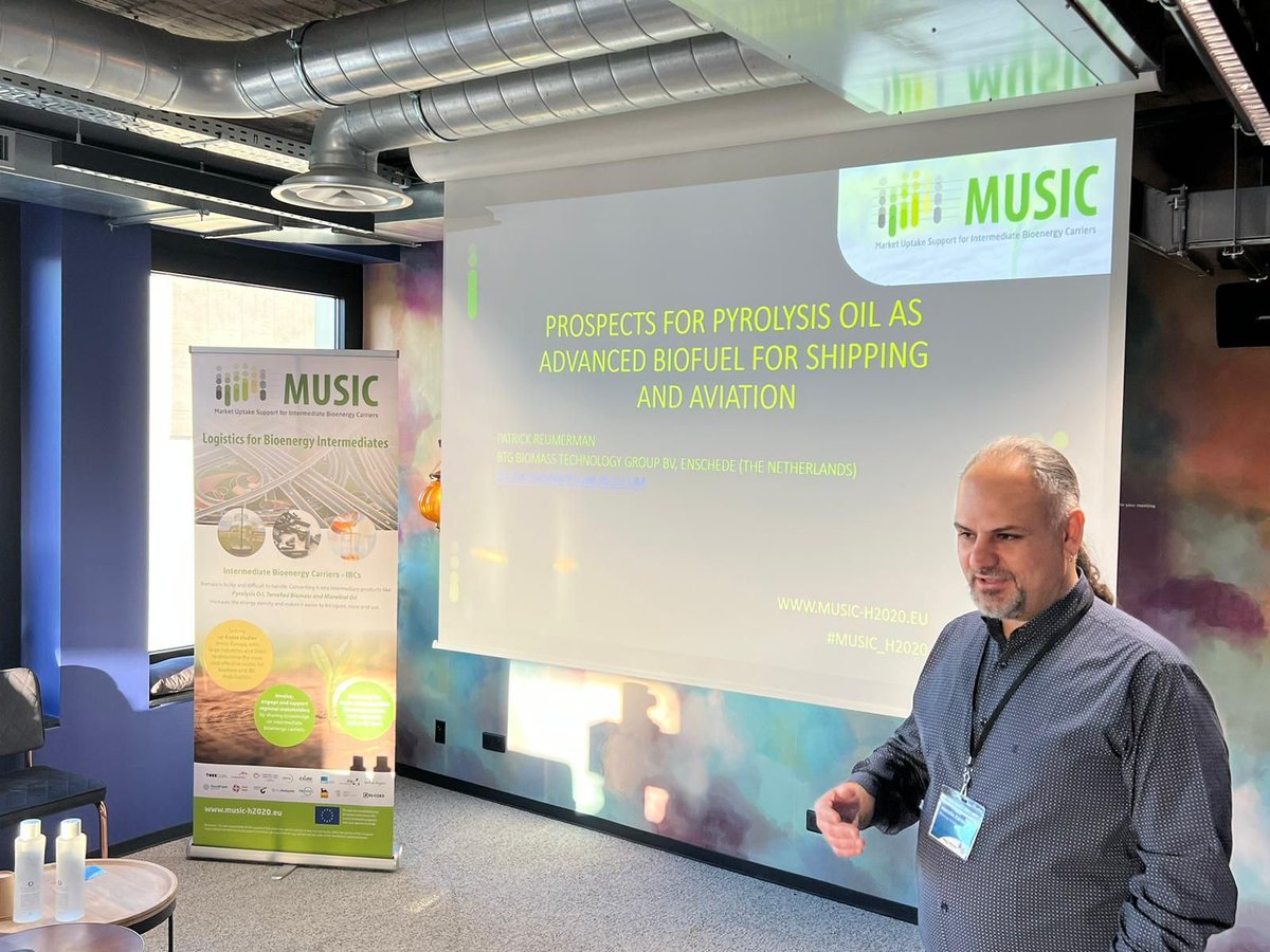 📢The #MUSIC_H2020 project seminar "Prospects for Pyrolysis Oil for Advanced Biofuel in Shipping and Aviation" has begun.📢
Industries, technology providers, and sector associations will discuss status and prospects of #pyrolysis oil as input for advanced #biofuels production.