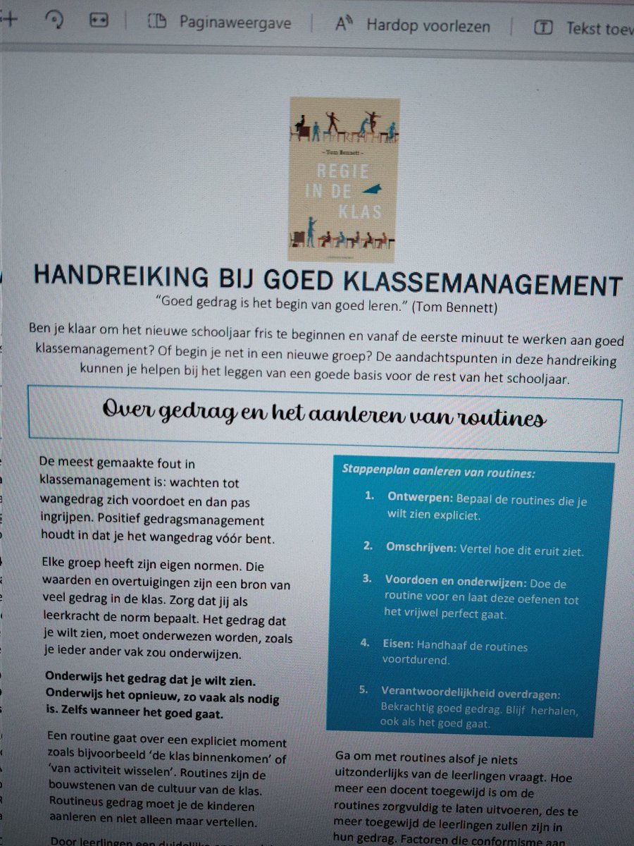 Laatste loodjes zij-instroom! Vandaag bezig met verdieping in een onderwerp naar eigen keuze. Ik koos ervoor om het boek 'Regie in de klas' te lezen en om te zetten in een handreiking voor leerkrachten. Mooi praktisch boek, <a href="/VerbrugghenGert/">GertVerbrugghen</a>