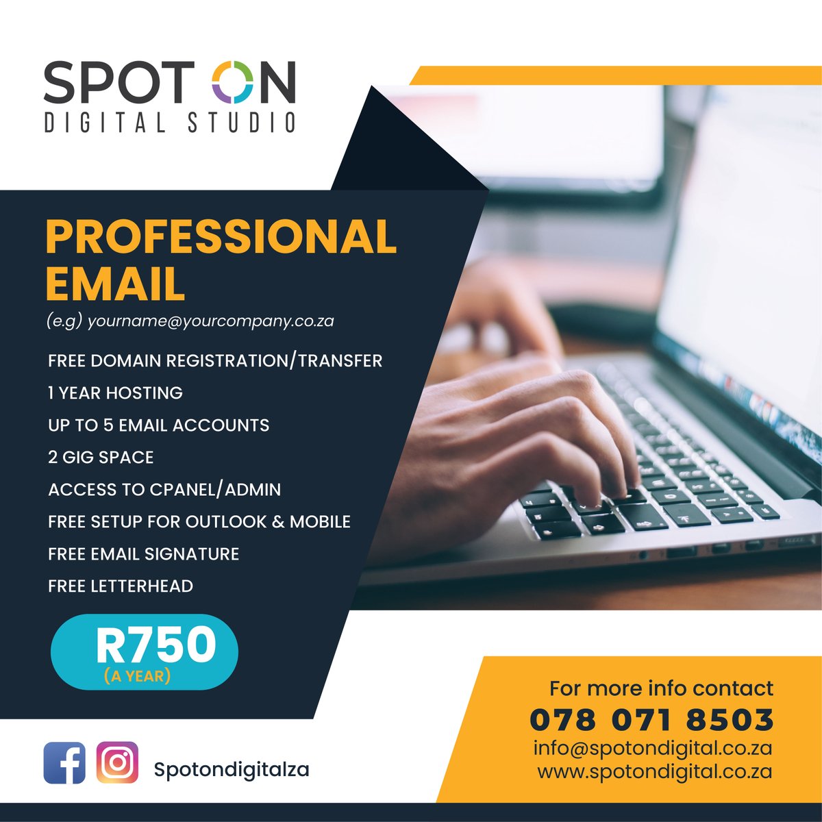 SpotOnDigitalZA's tweet photo. GET A PROFESSIONAL EMAIL
(e.g) yourname@yourcompany.co.za
You get:
#professionalemail #email #EmailMarketing #HOSTING #webdesign #webdeveloper https://t.co/lJqqaBJcUb