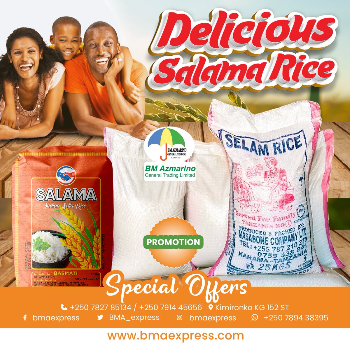 BMA_express's tweet photo. Hello There!!BM AZMARINO Yabazaniye Umuceri Mwiza (best quality) Wa BASMATI SALAMA RICE 10kg Na TANZANIA SALAMA RICE 25kg Mwihahire Umuceri Mwiza Kugiciro kiza
Ukeneye kurangura cg Guhaha Duhamagare kuri 0781087413 https://t.co/F1aw9O8auz