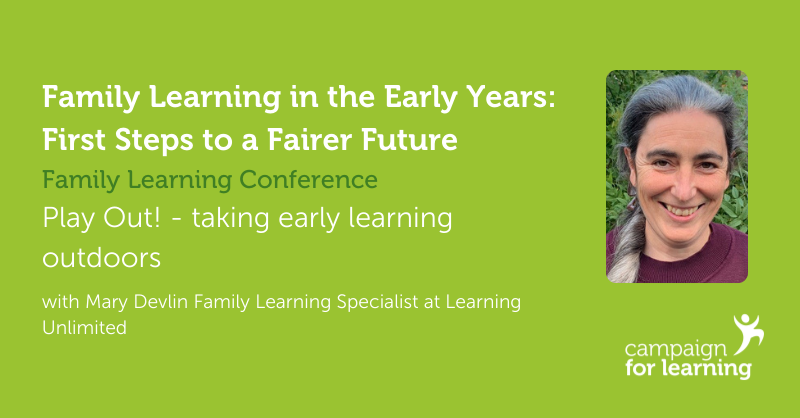 CForLearning's tweet photo. Workshop spotlight💡Mary Devlin, Family Learning Specialist at @LearnUnlimited, is exploring how outdoor play can be positive for young children impacted by lockdown. With outdoor activity ideas linked to #EYFS to use with the families you work with.🌳
#FamilyLearningConference https://t.co/jGIQXK90AK