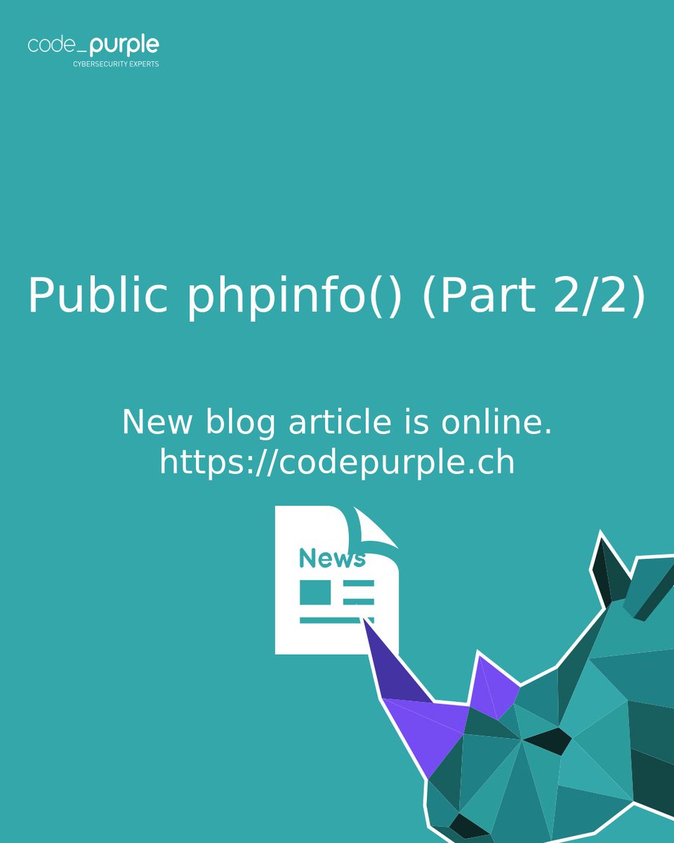 Public phpinfo data (part 2/2)

New blog article is online.
codepurple.ch/blog/datenleck…

#php
#phperror
#phpinfo
#phpfail
#dataleak
#devops
#sensitiveinformation
#cybersecurity
#infosec
#ethicalhacking
#swissmade
#pentesting
#hacking