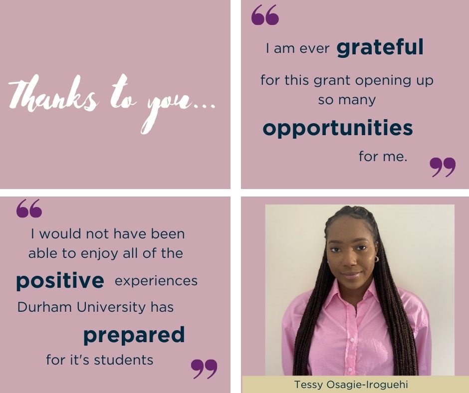 Today our 'Thanks to you' message comes from Tessy Osagie-Iroguehi, who is a current Durham Inspired Black Heritage Scholar at the University. 

#Thankstoyou #DUinspired #DurhamUniversity #memories #Thankful #inspirationalteachers #Alumni