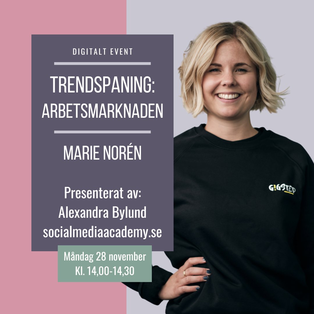 AlexandraBylund's tweet photo. Trendspaning Arbetsmarknaden 2023! Välkommen på live-event där jag ska träffa och prata med Marie Norén från Gigstep! Boka plats via länk: https://t.co/wnjT5WYwYd https://t.co/HKNlqYbiid