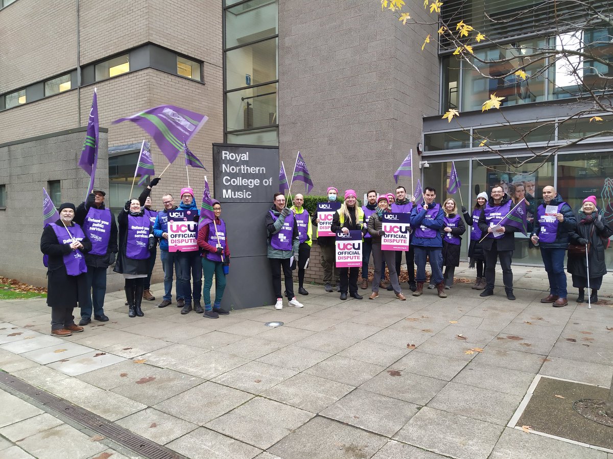 Picket line at the RNCM this morning as <a href="/NorthWestUNISON/">UNISON North West</a> and <a href="/ucu/">UCU</a> members take strike action for a decent pay rise