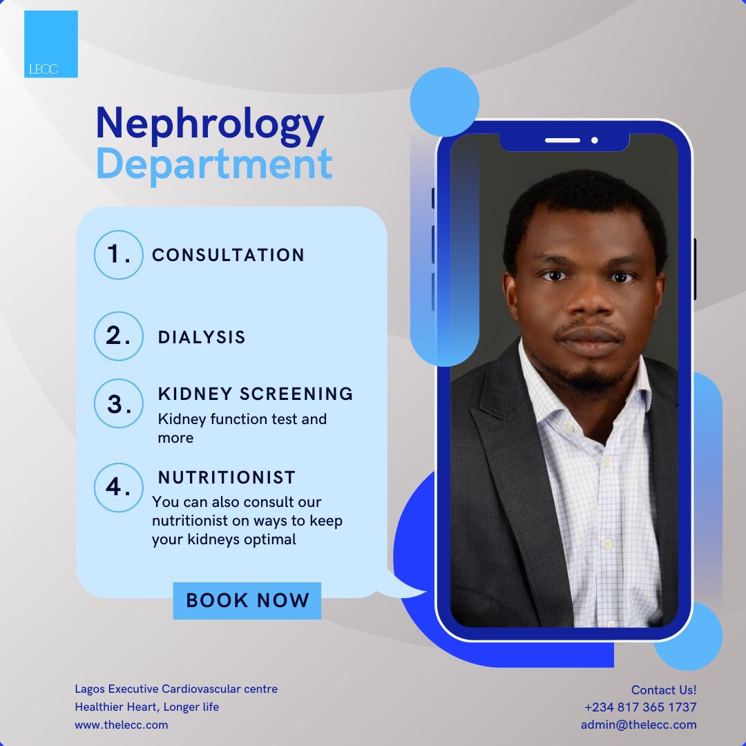 LECCENTRE's tweet photo. Our Nephrologist specializes in treating diseases of the kidney. To Consult Dr. Longjohn, call +234 817 365 1737 or email frontdesk@thelecc.com to book an appointment with our Consultant Nephrologist. https://t.co/f5XThW3NKA