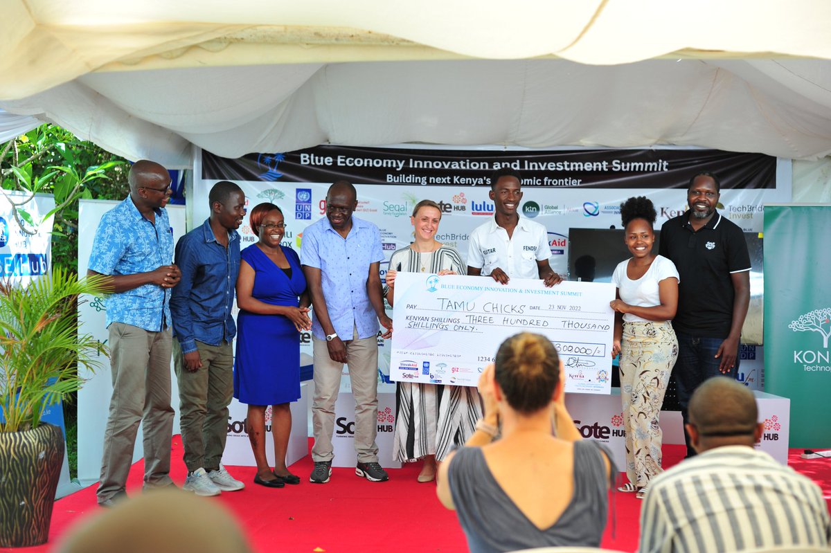 _Brendamwaura's tweet photo. This was the Awarding Ceremony, Congratulations to the #goblueinnovate Hackathon winners during the #BlueEconomyandInnovationSummit. A big Thankyou to @UNDP for sponsoring our event. 🥂To more events and Hackathons 🥳. @TamuOrganics,@Sote_Hub @beihub @swahilipothub https://t.co/OV9XV8wp7H