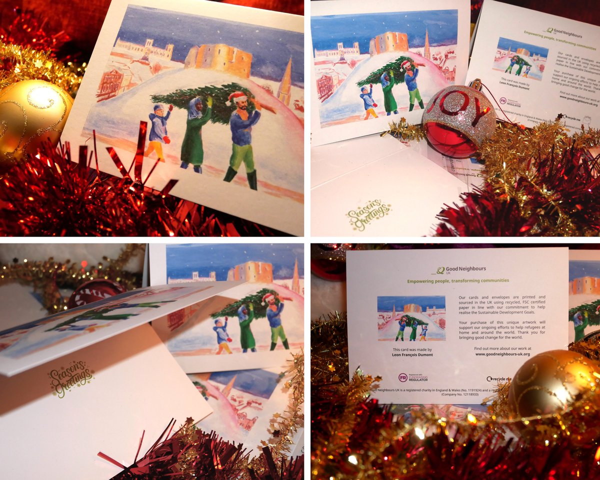 Our unique #Christmas cards designed #locally by the amazing #York based artist Leon François Dumont (thanks <a href="/Moun10Lion/">Leon François Dumont</a>!) are a celebration of refugees' strength and resilience globally &amp; supports our #Ukraine appeal. Grab our one-of-a kind cards now at goodneighbours-uk.org/christmas-card…