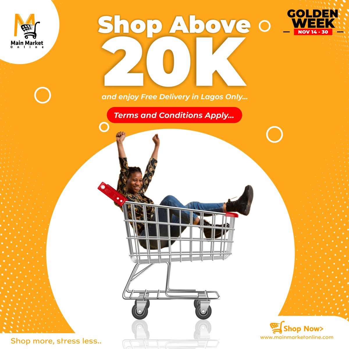 MainMarket's tweet photo. Do You Know?
On Main Market Online, When you shop above 20,000 you get your items delivered to you for free.
Enjoy amazing discounts on our #GoldenWeekSales.
Offer valid to customers within Lagos.
T&C apply.
#MainMarketOnline #HotDeals #GoldenWeek https://t.co/5thob87FTy