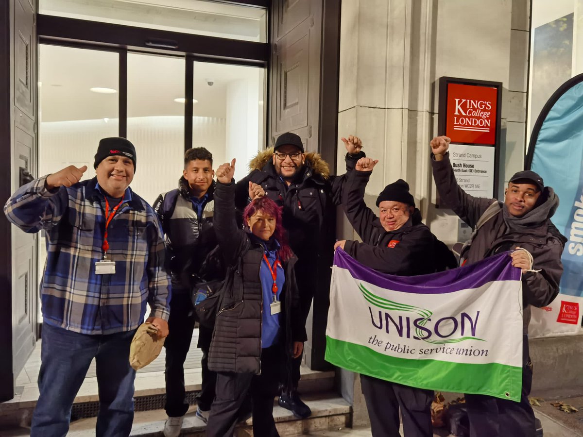 Our cleaners walked out at midnight! We are striking today and tomorrow with <a href="/KCL_UCU/">KCL UCU is balloting!</a> for fairer pay, reducing stress and workload and for our rights!!!