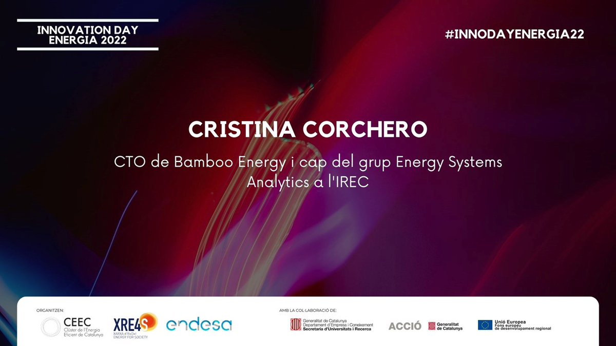 XRE4S's tweet photo. 🗣️Continua la jornada Cristina Corchero @Bamboo_Platform @IREC_Energia qui realitza una ponència inspiradora sobre quin és el rol de la innovació i l’emprenedoria en un sector a l’alça com és l’energètic @criscorchero

#InnoDayEnergia22 @Xre4S @clusterEE @endesa  
#FEDERrecerca https://t.co/qnRBqR7C1O