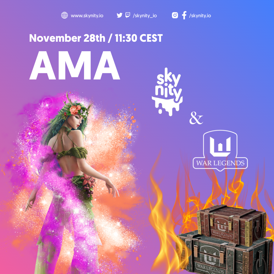 SkyLanders! 🏝️ 

You're invited for AMA with <a href="/warlegendsco/">War Legends</a> - a war MOBA #game with digital collectibles! 📢

Mark your calendars for:
📅 Monday, 28th November, 10:30 am UTC
📍discord.gg/warlegends

Join us for a chat about SkyNity and the War Legends beta version! #NFT #Web3