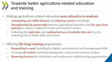 <a href="/OECDagriculture/">OECD Agriculture ➡ Towards Better Food Policies</a> How to improve agricultural education and training?

<a href="/OECDagriculture/">OECD Agriculture ➡ Towards Better Food Policies</a> findings:
- anticipating demand for new skills
- strengthening links between industry, government and education systems
- offering training for adults, migrants, women, seasonal workers