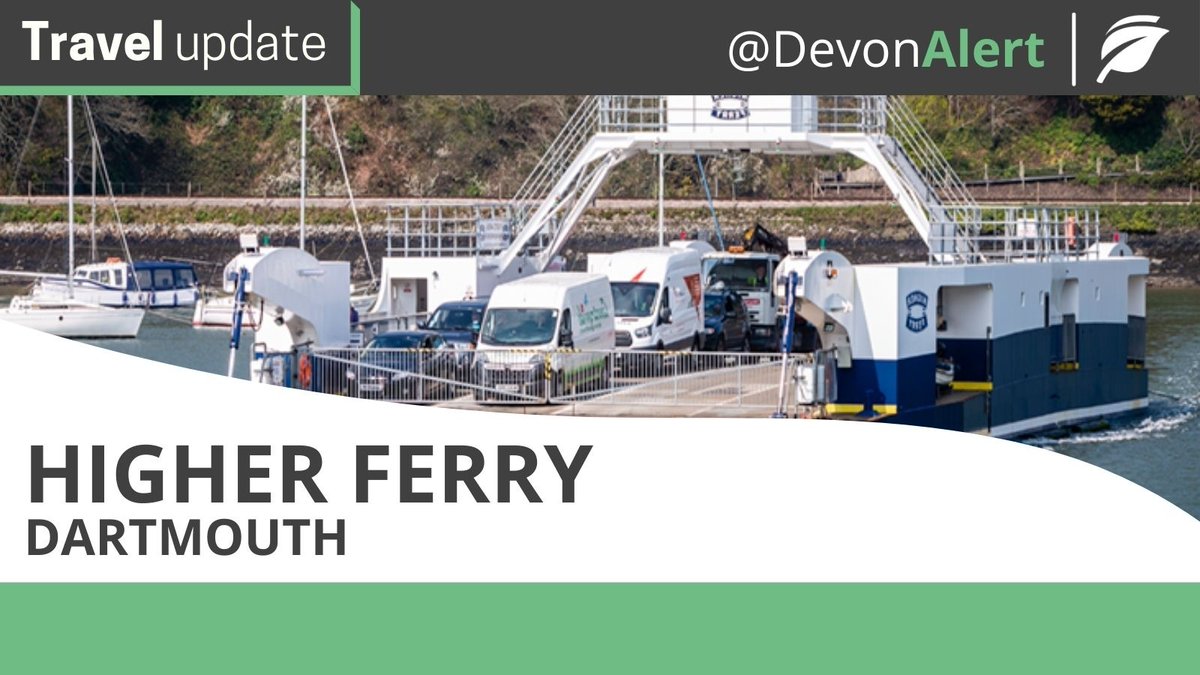 Devon Alert (@devonalert) on Twitter photo #Devon Dartmouth Higher Ferry is currently out of service due to adverse weather. BC <a href="/DevonCC/">Devon County Council</a> <a href="/BBCTravelSW/">BBC Travel SouthWest</a> #Devon Dartmouth Higher Ferry is currently out of service due to adverse weather. BC <a href="/DevonCC/">Devon County Council</a> <a href="/BBCTravelSW/">BBC Travel SouthWest</a>